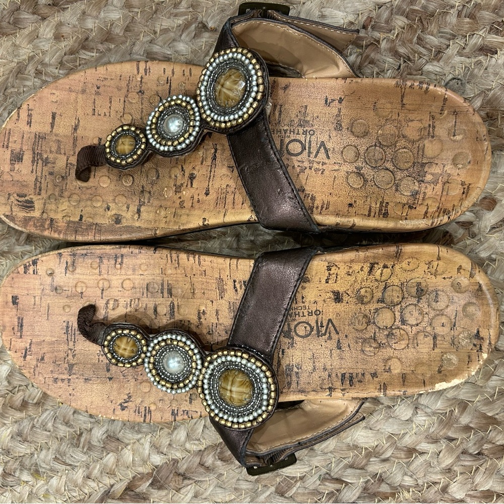 Vionic Women's Dark Brown Sandals with Gem Accents